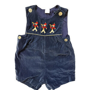 Vintage Toddler Overalls Boys 2T Blue Velvet Toy Soldier Embroidery Playwear 80s
